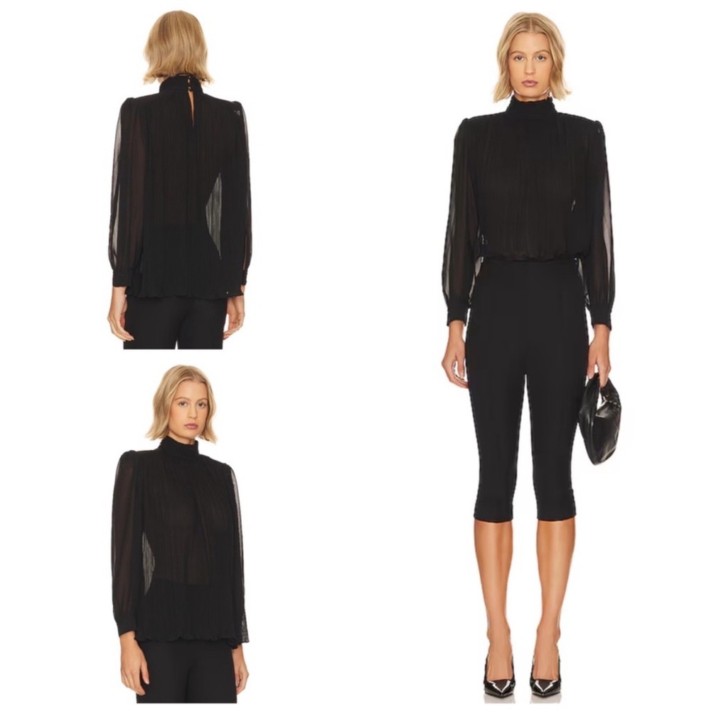 NWT FRAME Strong Shoulder Pleated Blouse In Black Size XS